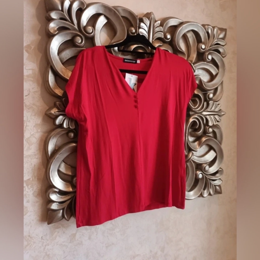 Atmosphere Bright Red V-Neck Short Sleeve Blouse